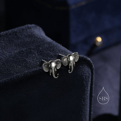 Cute Elephant Stud Earrings in Sterling Silver, Oxidised Finish, Cute Dainty Animal Stud, Elephant Earrings, Elephant Head Earrings