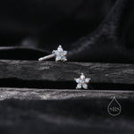 Tiny Opal Blue Forget-me-not CZ Stud Earrings in Sterling Silver, Silver or Gold or Rose Gold, CZ Flower Stud Earrings
