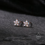 Tiny Opal Blue Forget-me-not CZ Stud Earrings in Sterling Silver, Silver or Gold or Rose Gold, CZ Flower Stud Earrings