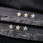 Tiny Opal Blue Forget-me-not CZ Stud Earrings in Sterling Silver, Silver or Gold or Rose Gold, CZ Flower Stud Earrings