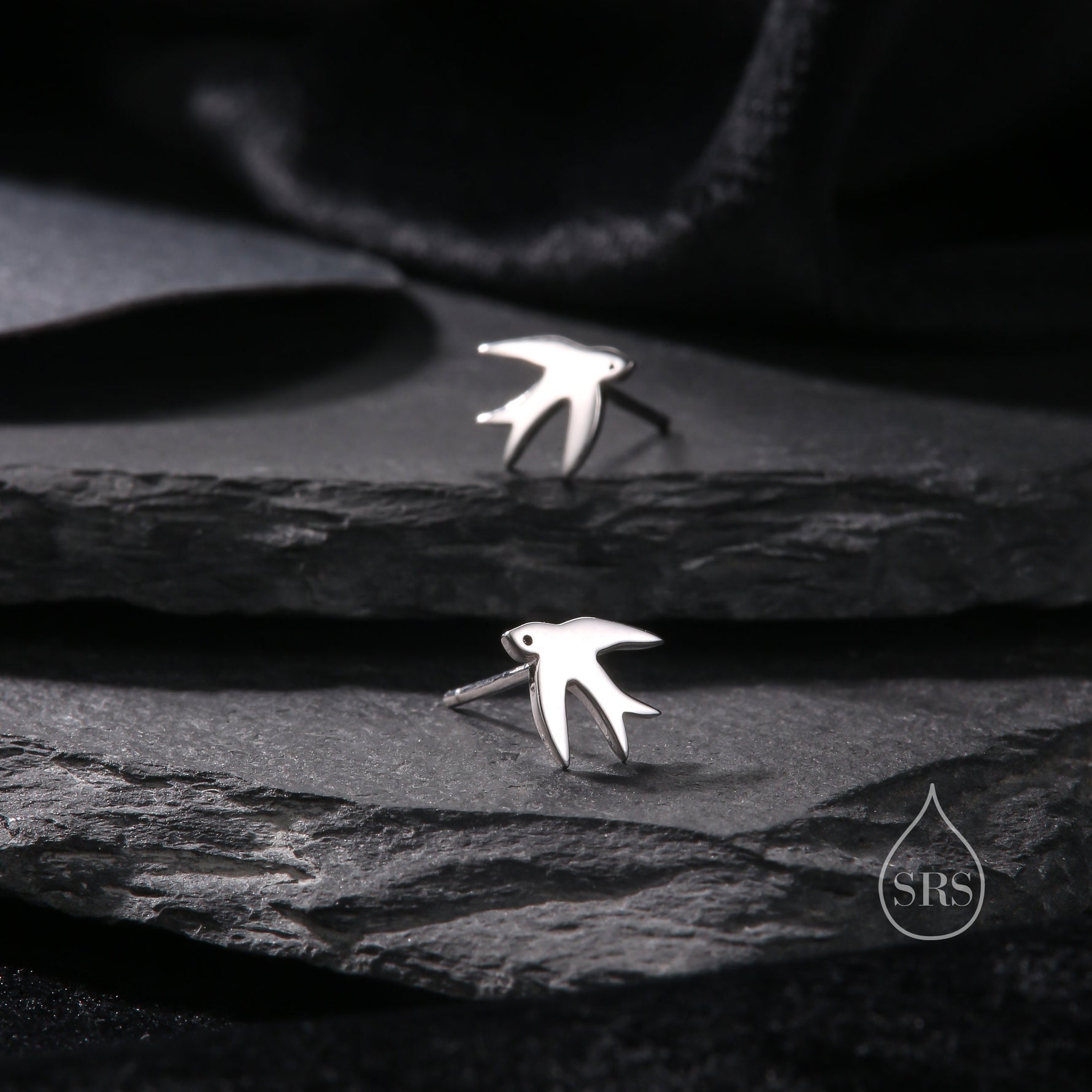 Swallow Bird Stud Earrings in Sterling Silver Flying Bird Earrings, Silver or Gold or Rose Gold, Nature Inspired Animal Earrings