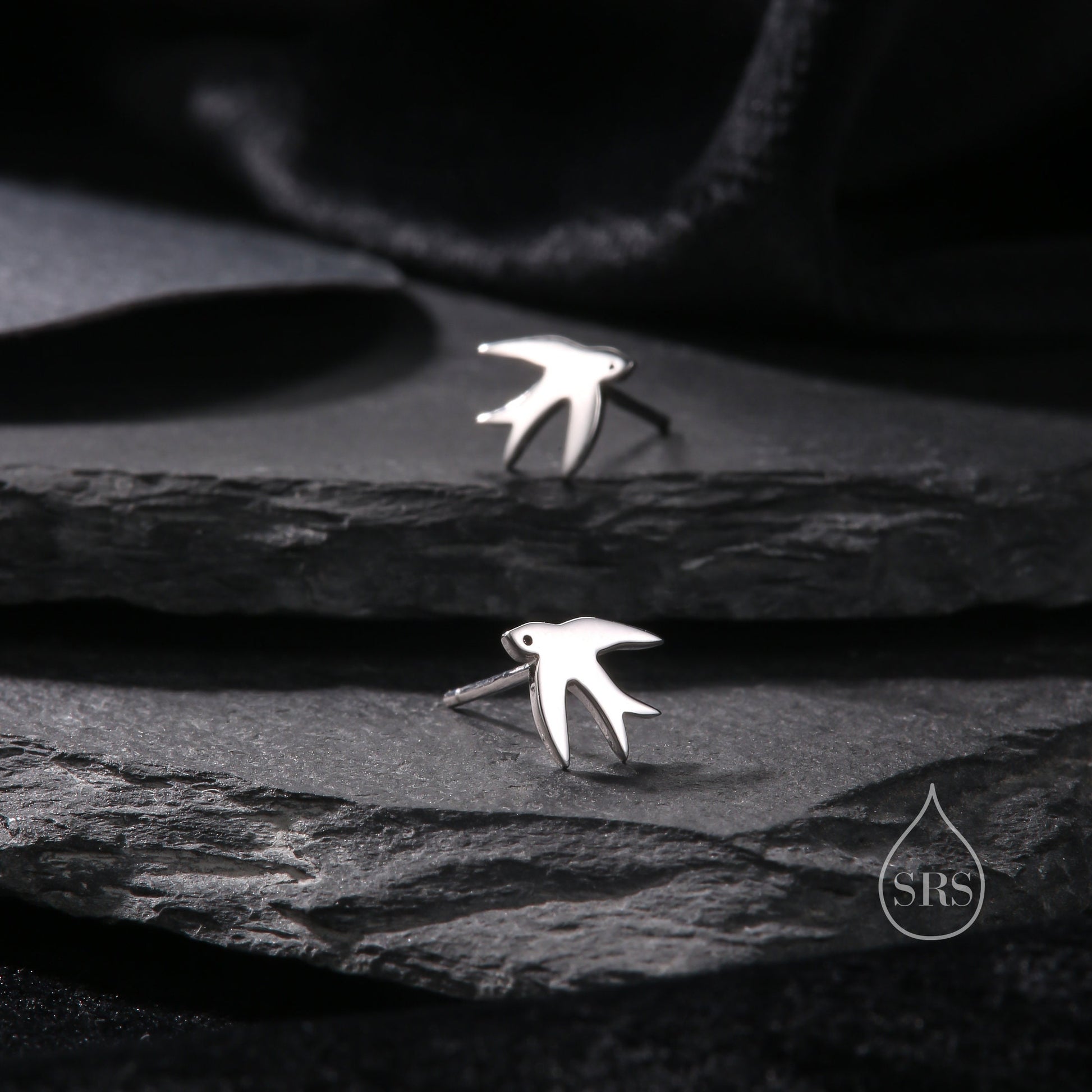 Swallow Bird Stud Earrings in Sterling Silver Flying Bird Earrings, Silver or Gold or Rose Gold, Nature Inspired Animal Earrings