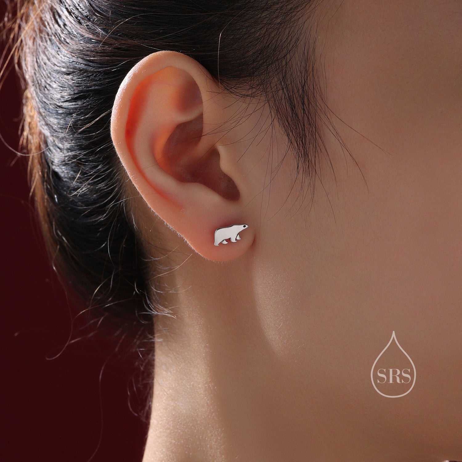 Sterling Silver Tiny Polar Bear Stud Earrings, Animal Earrings, Cute and Quirky