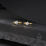 Opal Blue CZ Flower Huggie Hoop in Sterling Silver, Silver or Gold, Delicate Flower CZ Hoops, Tiny Flower Hoops, Tiny CZ Hoops