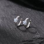 Opal Blue CZ Flower Huggie Hoop in Sterling Silver, Silver or Gold, Delicate Flower CZ Hoops, Tiny Flower Hoops, Tiny CZ Hoops
