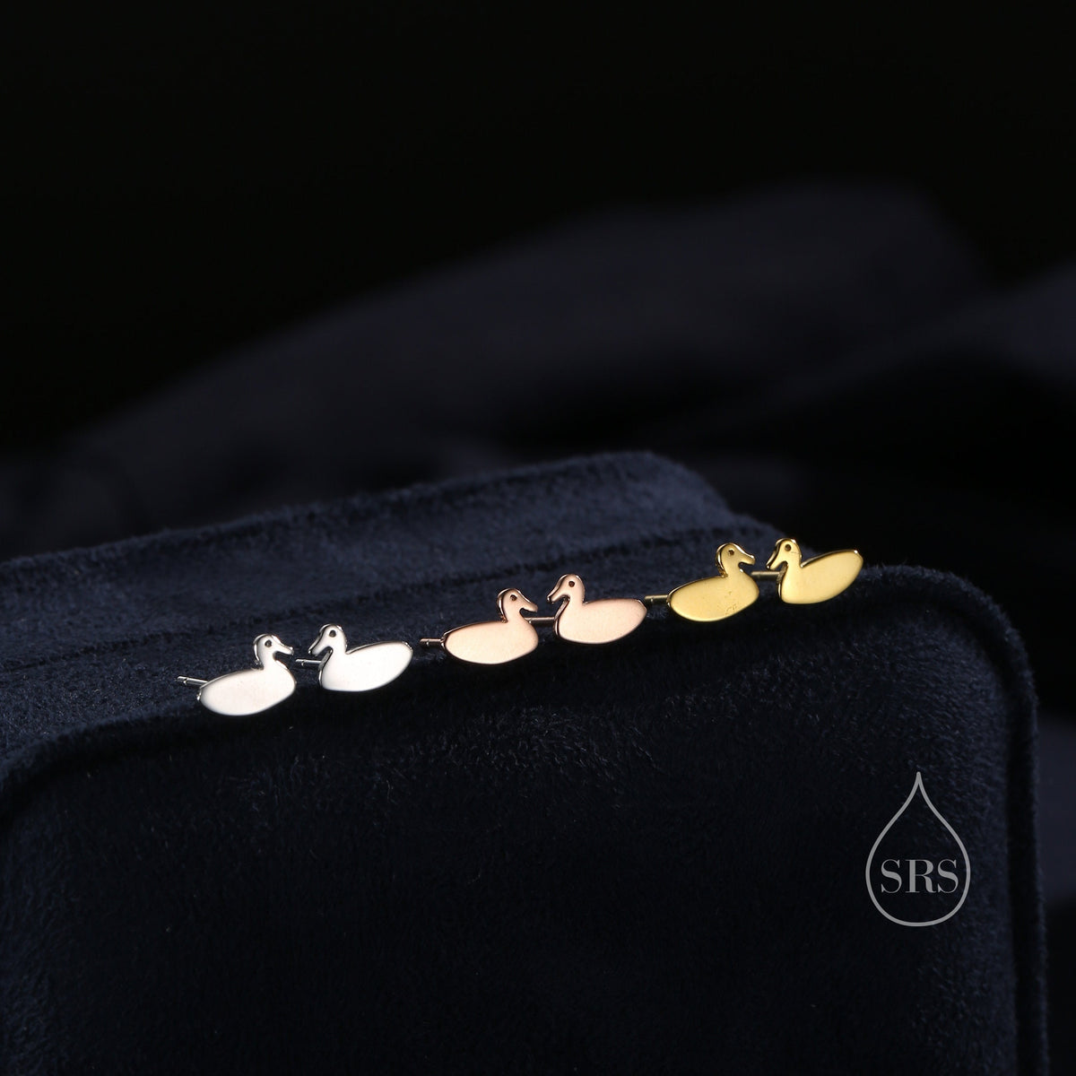 Swimming Duck Stud Earrings in Sterling Silver, Silver or Gold or Rose Gold, Duck Earrings, Bird Earrings, Nature Inspired Animal Earrings