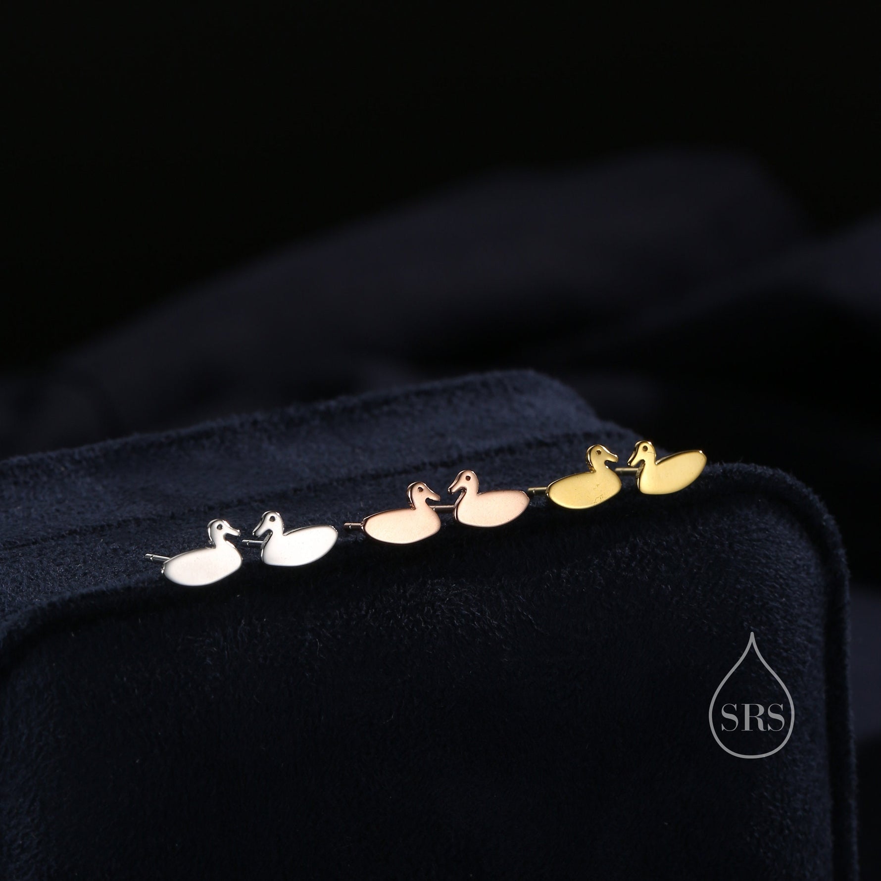 Swimming Duck Stud Earrings in Sterling Silver, Silver or Gold or Rose Gold, Duck Earrings, Bird Earrings, Nature Inspired Animal Earrings