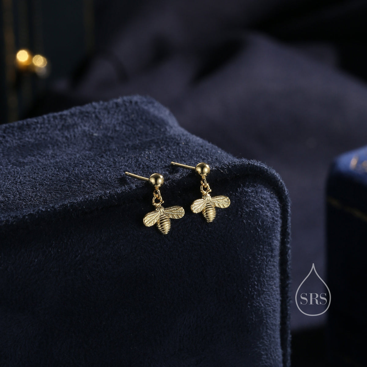 Sterling Silver Honey Bee Drop Stud Earrings, Silver or Gold or Rose Gold, Delicate Bee Earrings, Honey Bee Earrings, Bumble Bee Earrings