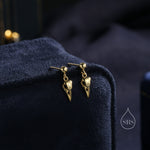 Sterling Silver Tiny Bird Skull Drop Stud Earrings Earrings, Silver or Gold or Rose Gold, Bird Skeleton Earrings in Sterling Silver