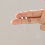 Sterling Silver Butterfly Pull Through Ear Threaders, Silver or Gold or Rose Gold, Butterfly Threader Earrings, Butterfly Dangle Earrings