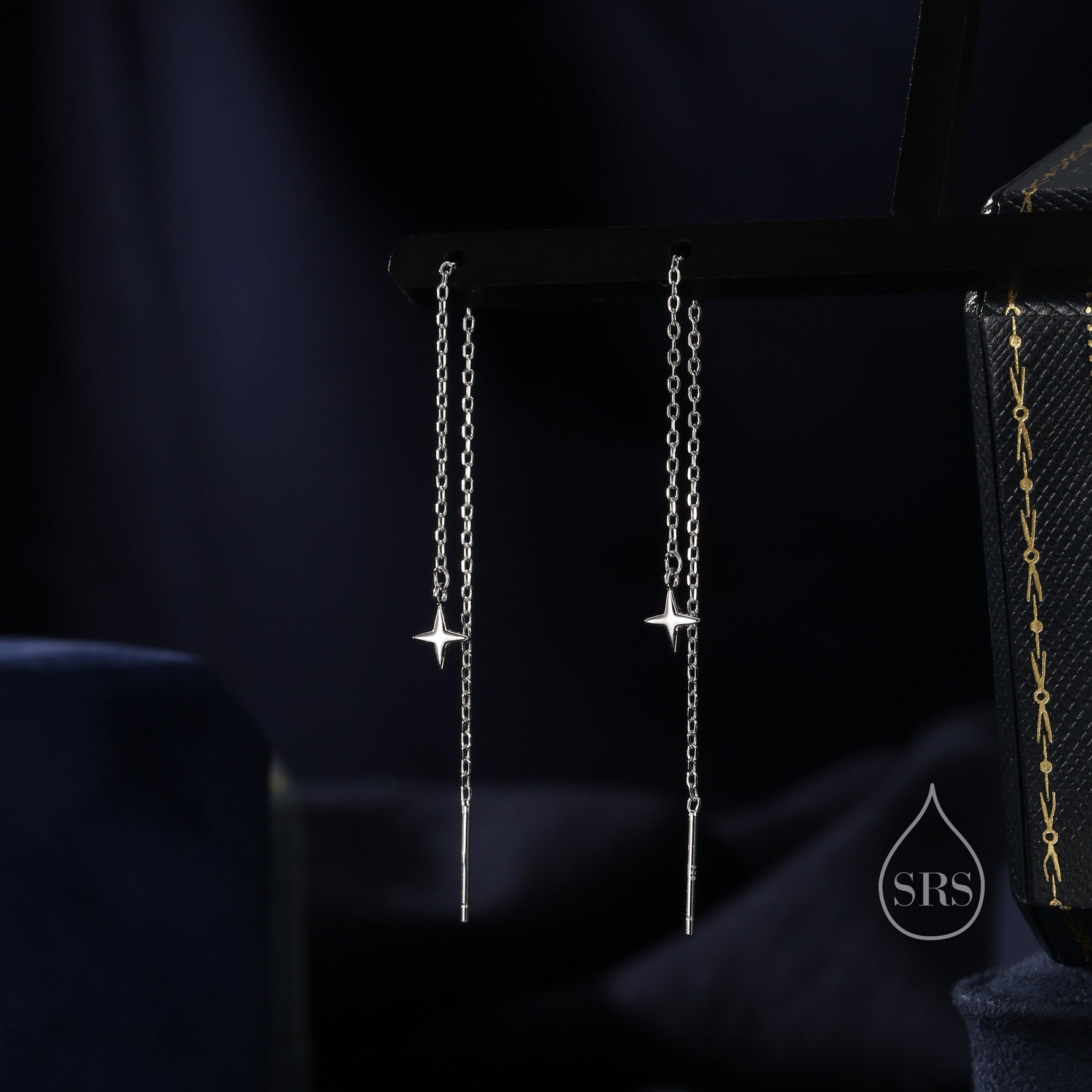 Four Point Star Threader Earrings in Sterling Silver, Silver or Gold, Star Ear Threaders