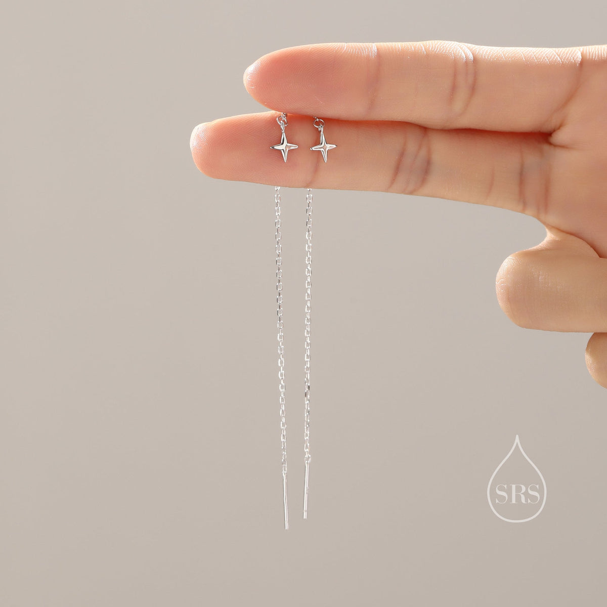 Four Point Star Threader Earrings in Sterling Silver, Silver or Gold, Star Ear Threaders