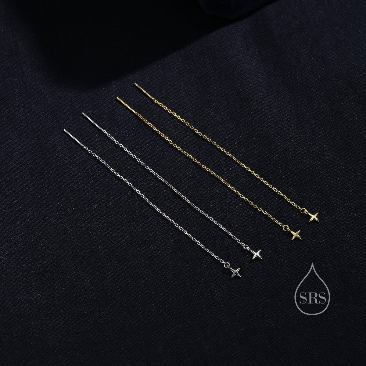 Four Point Star Threader Earrings in Sterling Silver, Silver or Gold, Star Ear Threaders
