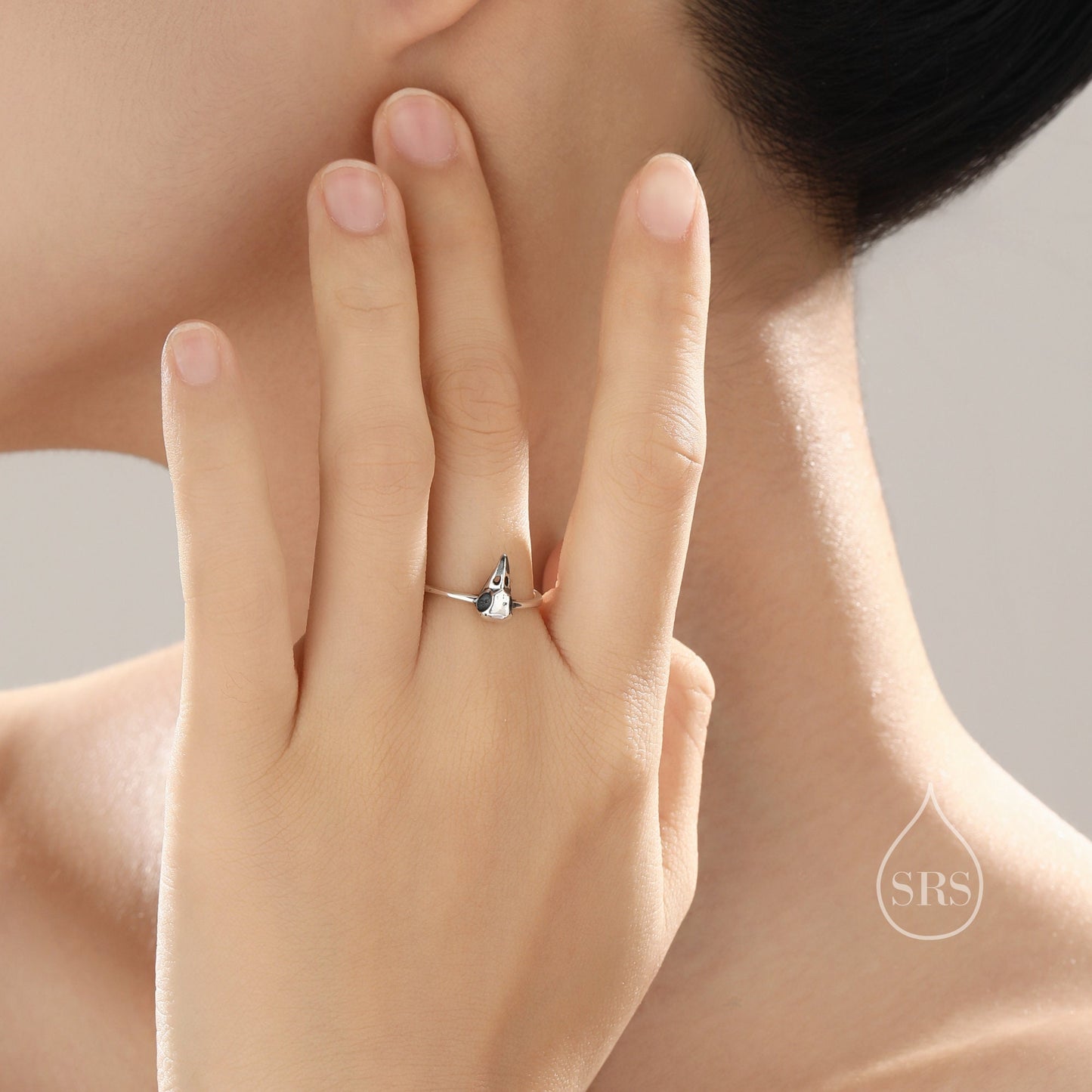 Sterling Silver Bird Skull Ring, Adjustable Size, Cute Bird Skull Jewellery, Dainty and Delicate, Bird Skull Ring