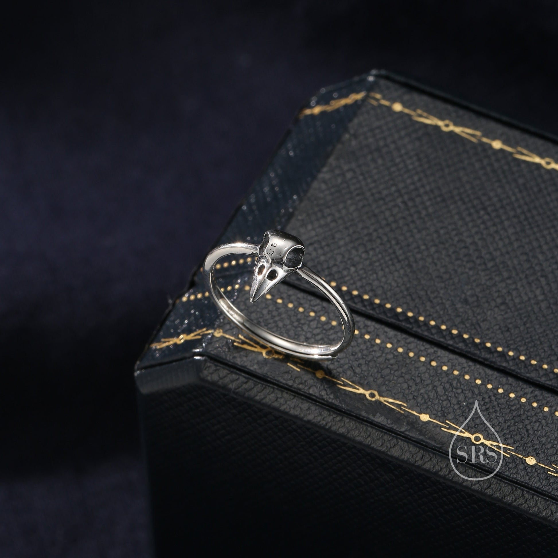 Sterling Silver Bird Skull Ring, Adjustable Size, Cute Bird Skull Jewellery, Dainty and Delicate, Bird Skull Ring