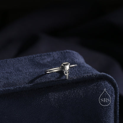 Sterling Silver Bird Skull Ring, Adjustable Size, Cute Bird Skull Jewellery, Dainty and Delicate, Bird Skull Ring