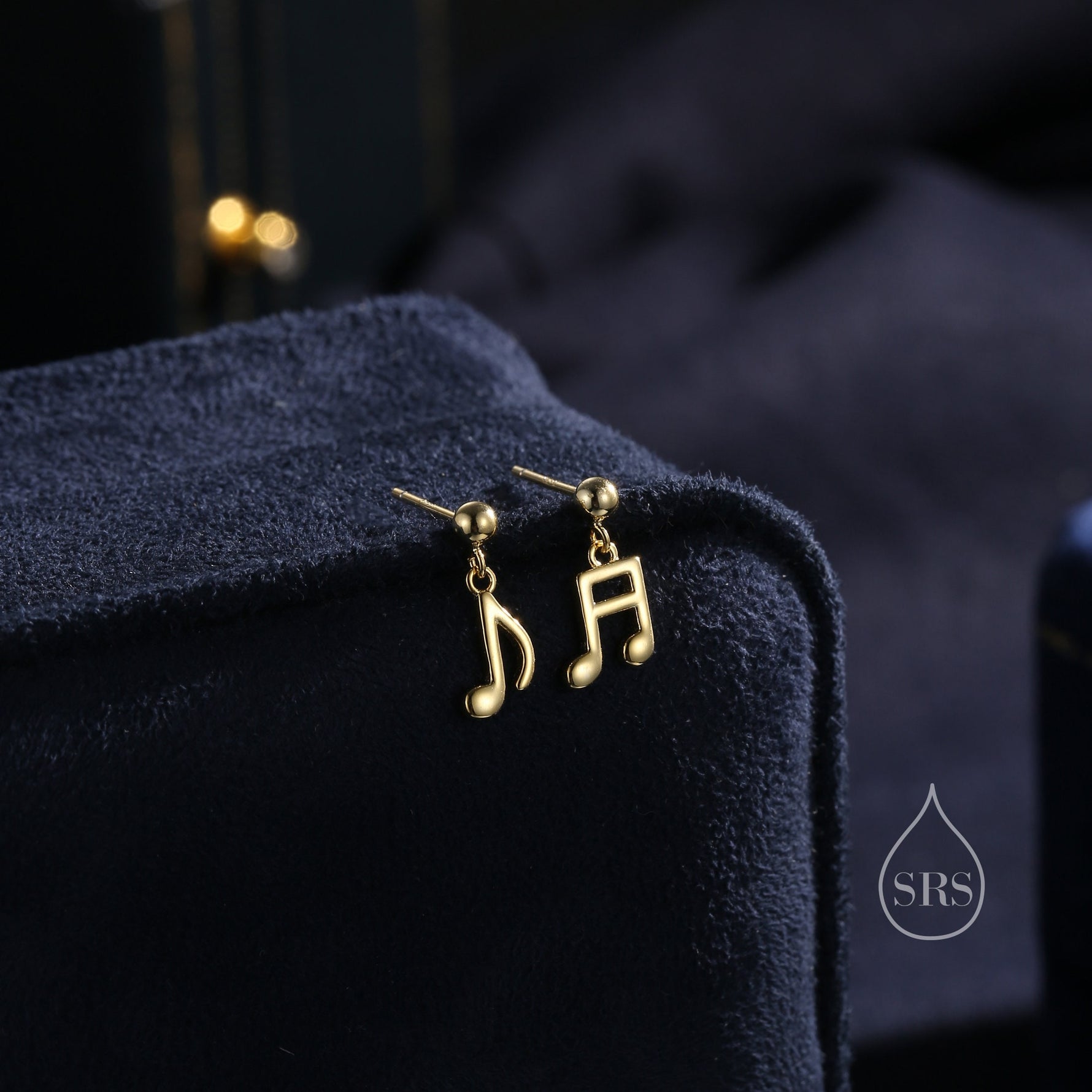 Mismatched Pair of Music Symbol Drop Stud Earrings in Sterling Silver, Silver, Gold or Rose Gold, Tiny Music Note Hoops