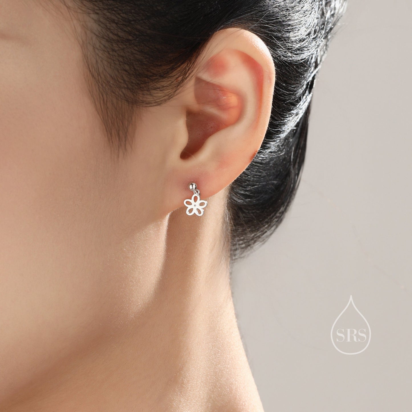 Forget me not Flower Drop Stud Earrings in Sterling Silver, Silver, Gold or Rose Gold,  Dainty and Delicate Silver Flower Earrings,