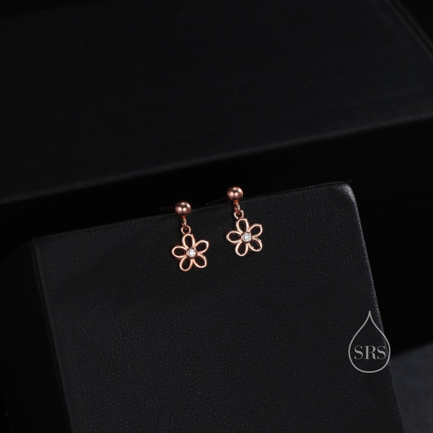 Forget me not Flower Drop Stud Earrings in Sterling Silver, Silver, Gold or Rose Gold,  Dainty and Delicate Silver Flower Earrings,