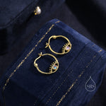 Moonstone Eye Hoop Earrings in Sterling Silver, Silver or Gold Evil Eye Hoops, Simulated Moonstone, Evil Eye Earrings, Eye Earrings