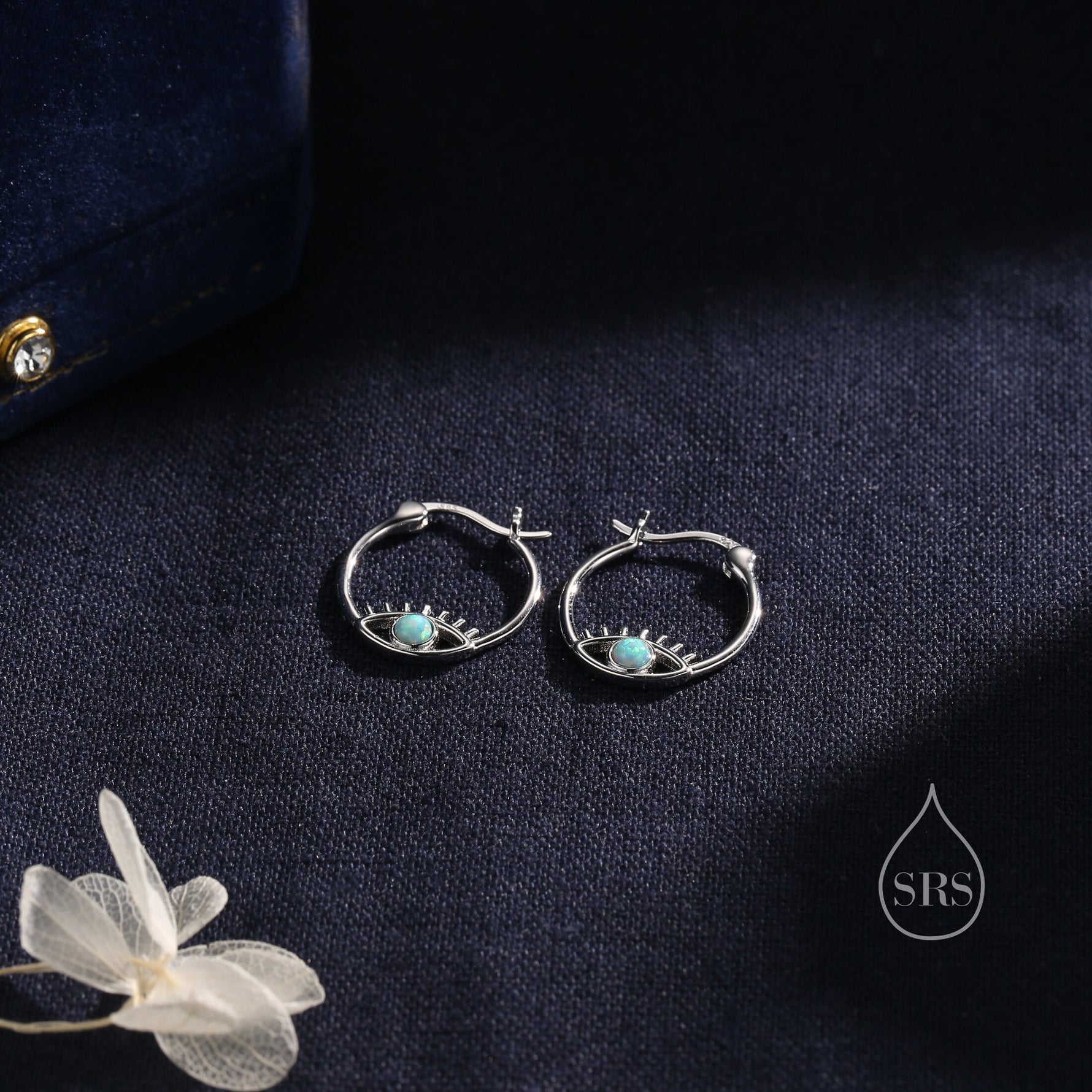 Aqua Green Opal Eye Hoop Earrings in Sterling Silver, Silver or Gold Evil Eye Hoops, Simulated Opal, Evil Eye Earrings, Lab Opal Earrings