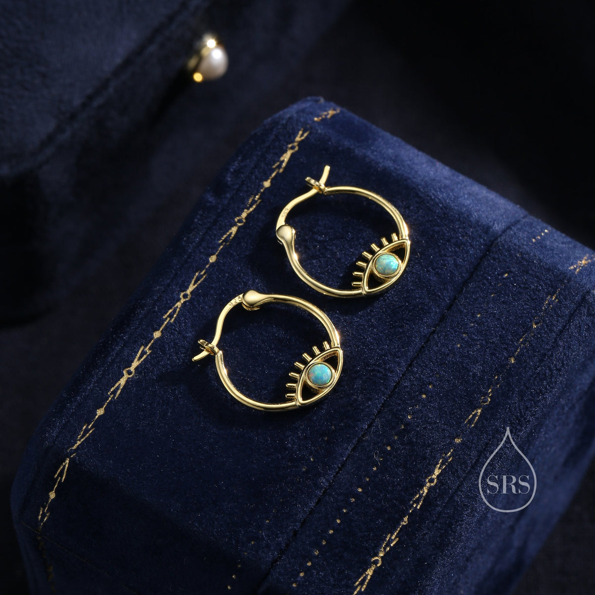 Aqua Green Opal Eye Hoop Earrings in Sterling Silver, Silver or Gold Evil Eye Hoops, Simulated Opal, Evil Eye Earrings, Lab Opal Earrings