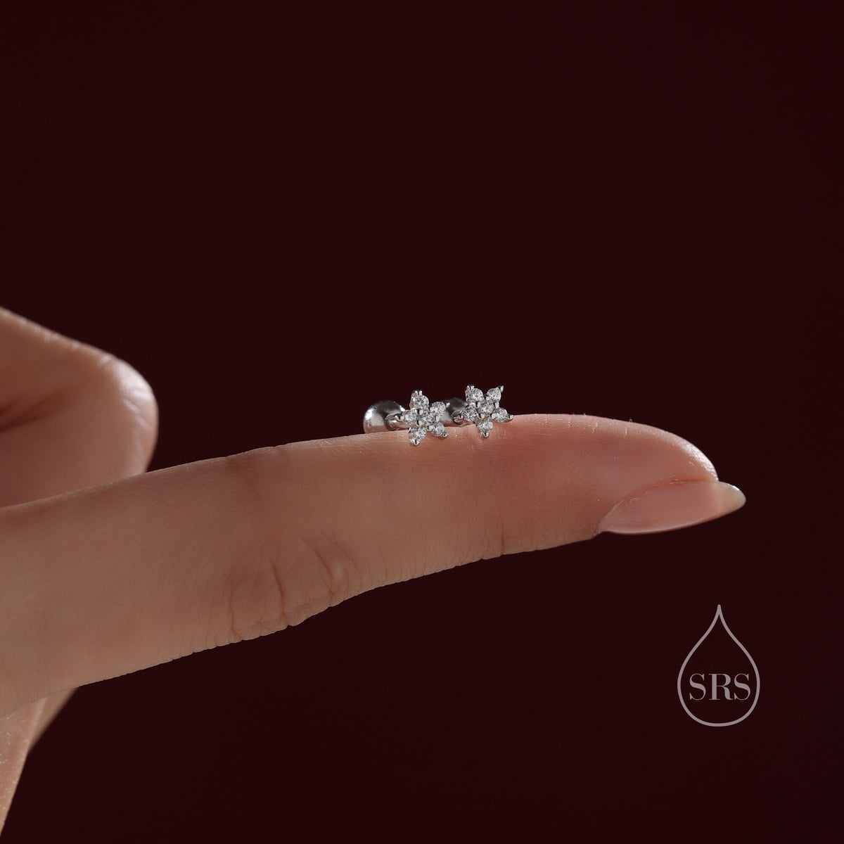 Very Tiny Flower CZ Screw Back Earrings in Sterling Silver, Forget Me Not Floral CZ Earrings, Silver or Gold, Flower CZ Earrings