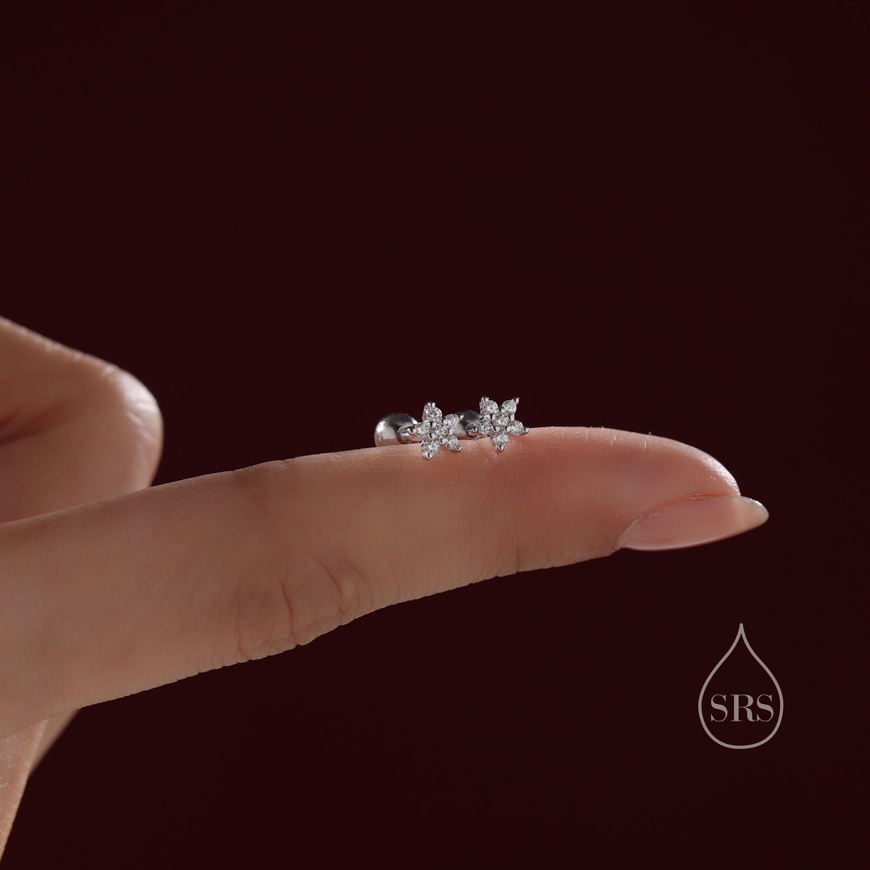 Very Tiny Flower CZ Screw Back Earrings in Sterling Silver, Forget Me Not Floral CZ Earrings, Silver or Gold, Flower CZ Earrings