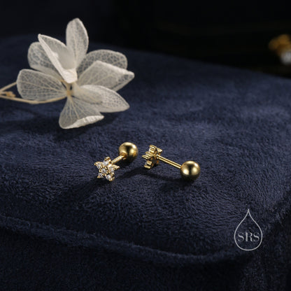 Tiny Flower CZ Internally Threaded Flat Back/ Screw Back Earrings in Sterling Silver, Forget Me Not Floral CZ Earrings, Silver or Gold