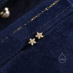 Tiny Flower CZ 16G Internally Threaded Flat Back Earrings in Sterling Silver
