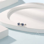Sapphire Blue Flower CZ Screw Back Earrings in Sterling Silver, Forget Me Not Floral CZ Earrings, Silver or Gold, Flower CZ Earrings