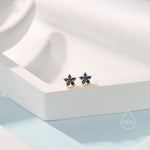 Sapphire Blue Flower CZ Screw Back Earrings in Sterling Silver, Forget Me Not Floral CZ Earrings, Silver or Gold, Flower CZ Earrings