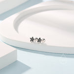 Black CZ Flower Screw Back Earrings in Sterling Silver, Forget Me Not Floral CZ Earrings, Silver or Gold, Flower CZ Earrings