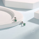 Emerald Green Flower CZ Screw Back Earrings in Sterling Silver, Forget Me Not Floral CZ Earrings, Silver or Gold, Flower CZ Earrings