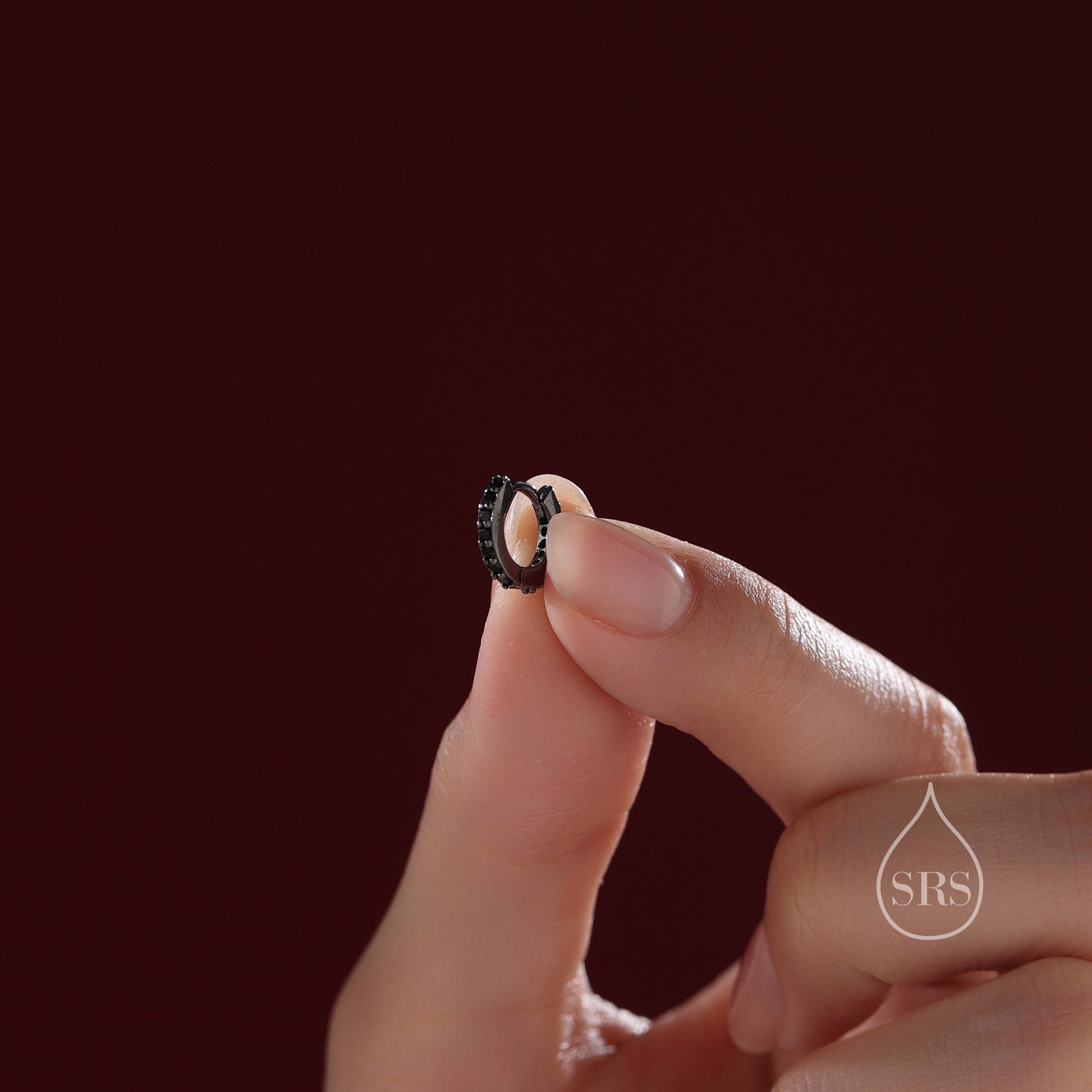 Black CZ Huggie Hoop in Sterling Silver, 6mm or 8mm, Black Rhodium Coated Hoops, Minimalist Simple Hoop Earrings, Black Hoops with Black CZ