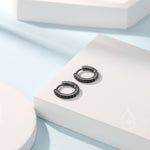 Black CZ Huggie Hoop in Sterling Silver, 6mm or 8mm, Black Rhodium Coated Hoops, Minimalist Simple Hoop Earrings, Black Hoops with Black CZ