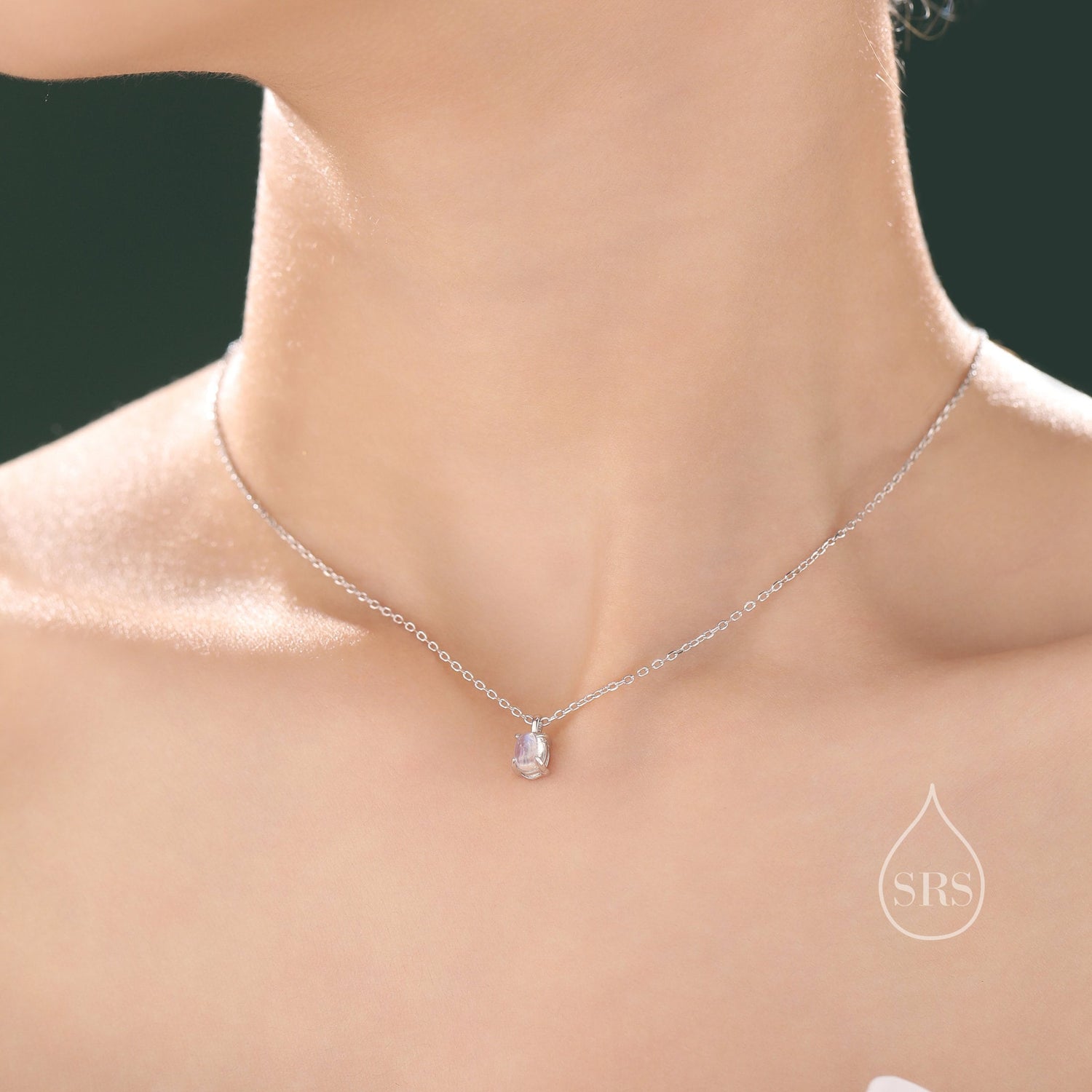 Rainbow Moonstone Oval Pendant Necklace