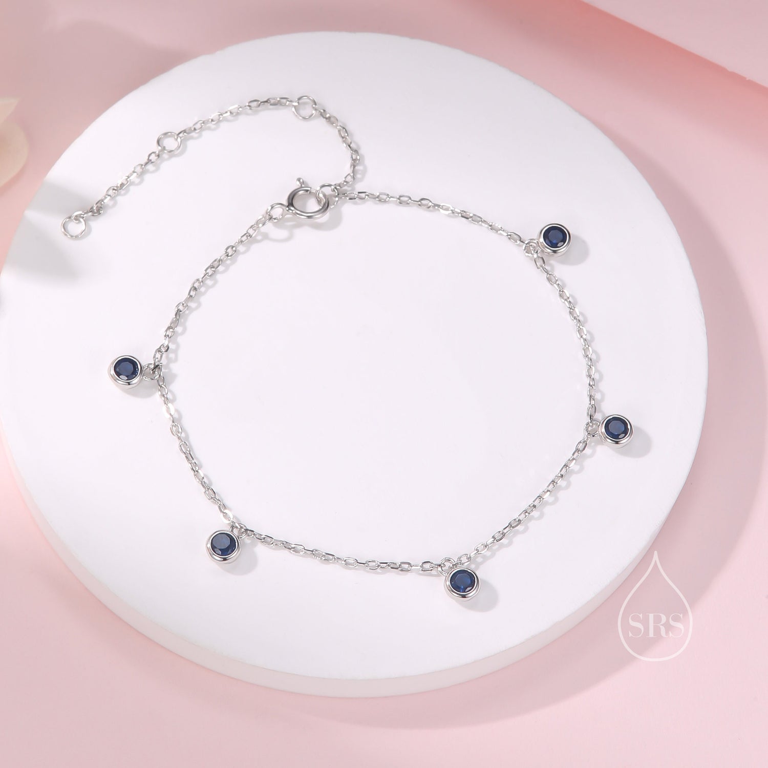 Sapphire Blue CZ Dangle Station Bracelet