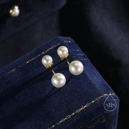 Sterling Silver Front and Back Stud Earrings Ear Jackets with Simulated Pearls, Simple and Elegant, Mother of Pearl Ear Jacket