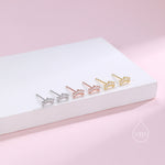 Extra Tiny Curved CZ Bar Stud Earrings in Sterling Silver, Silver or Gold, Geometric Tiny Three Star CZ Earrings, Stacking Earrings
