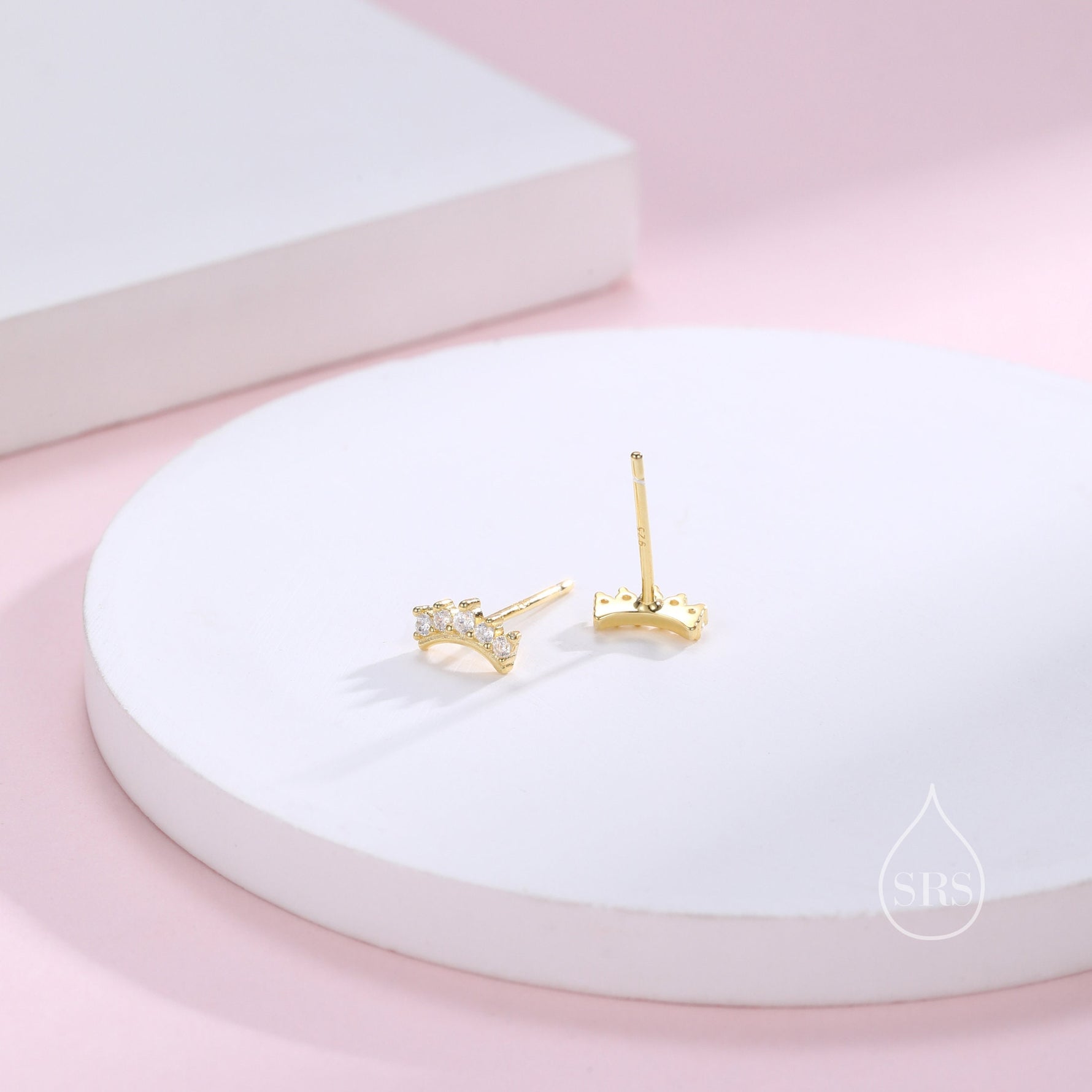Extra Tiny Curved CZ Bar Stud Earrings in Sterling Silver, Silver or Gold, Geometric Tiny Three Star CZ Earrings, Stacking Earrings