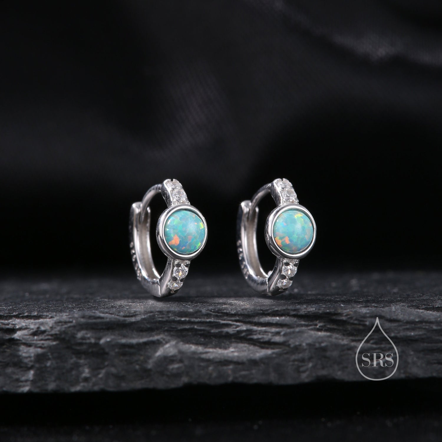 Aqua Green Opal CZ Huggie Hoop Earrings in Sterling Silver, Silver or Gold, Tiny Opal Hoops, Opal Hoops, Single Opal Hoops