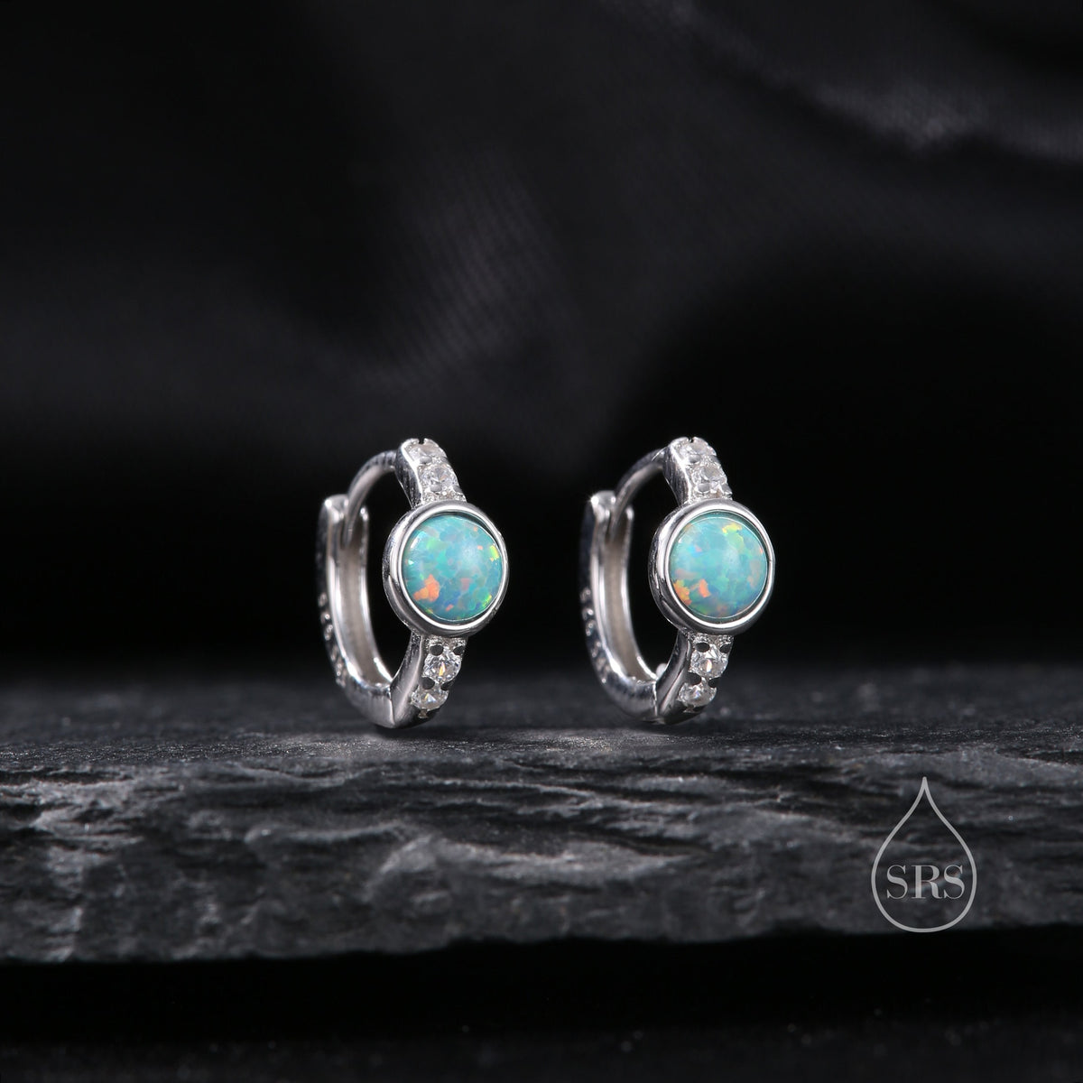 Aqua Green Opal CZ Huggie Hoop Earrings in Sterling Silver, Silver or Gold, Tiny Opal Hoops, Opal Hoops, Single Opal Hoops