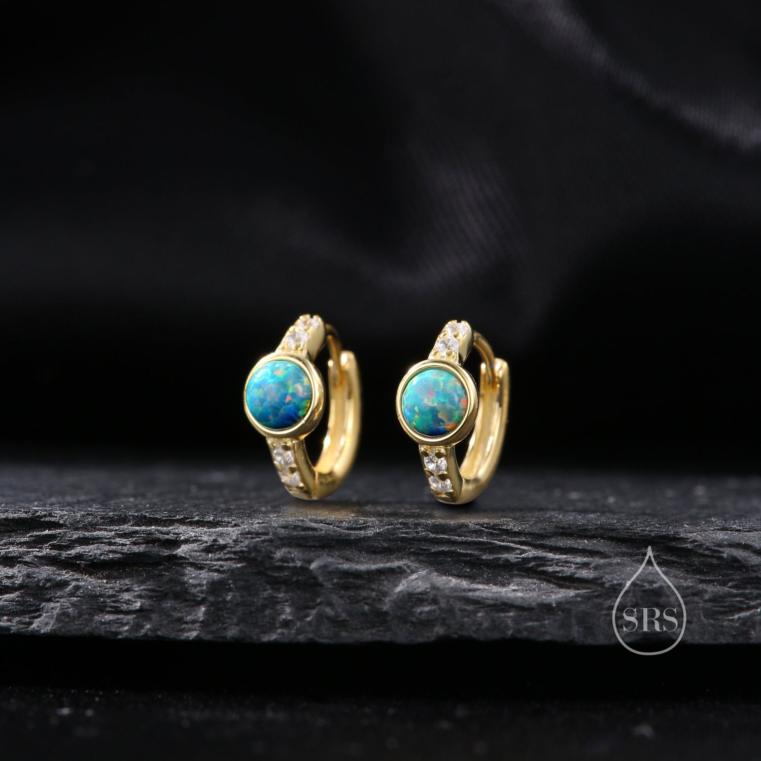 Aqua Green Opal CZ Huggie Hoop Earrings in Sterling Silver, Silver or Gold, Tiny Opal Hoops, Opal Hoops, Single Opal Hoops
