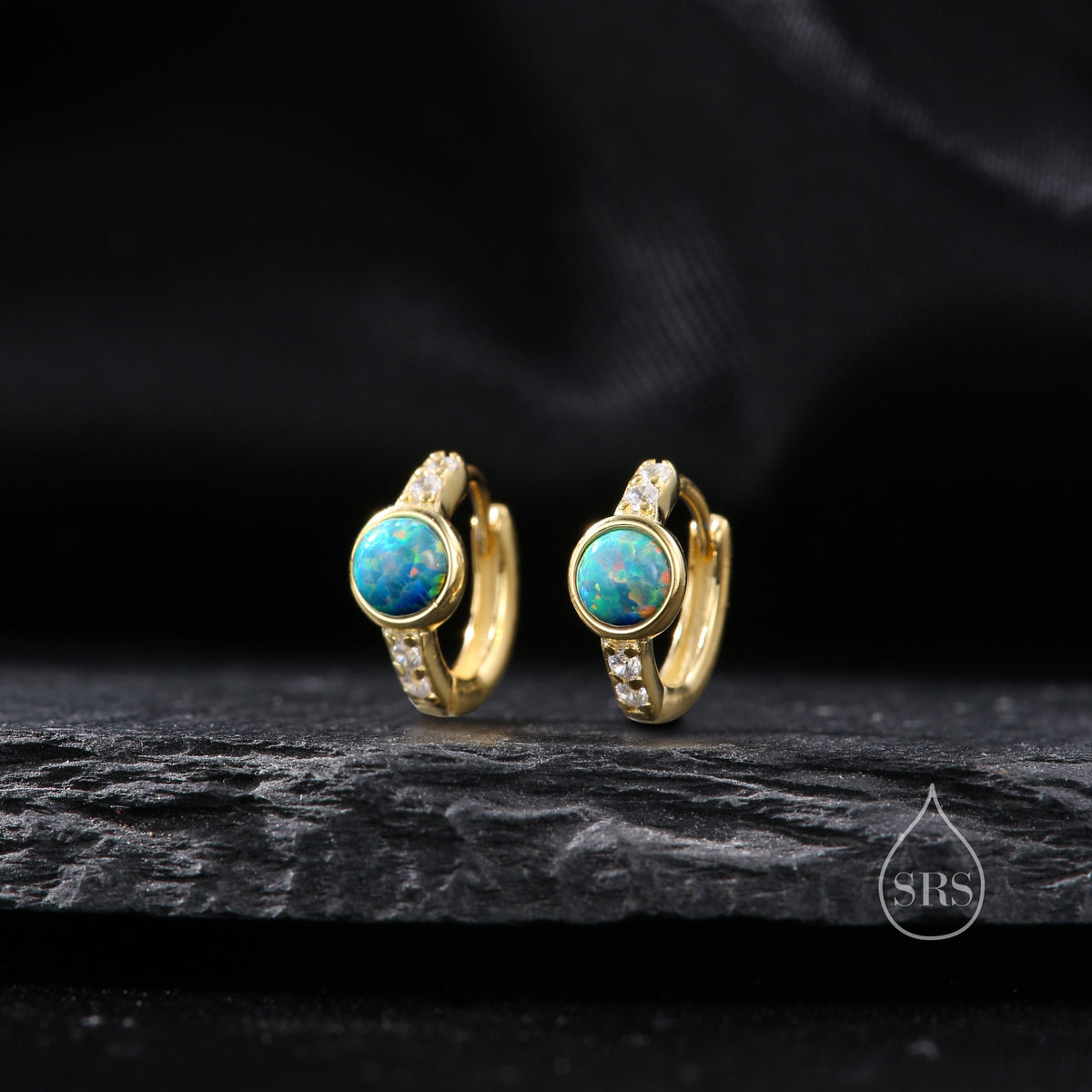 Aqua Green Opal CZ Huggie Hoop Earrings in Sterling Silver, Silver or Gold, Tiny Opal Hoops, Opal Hoops, Single Opal Hoops