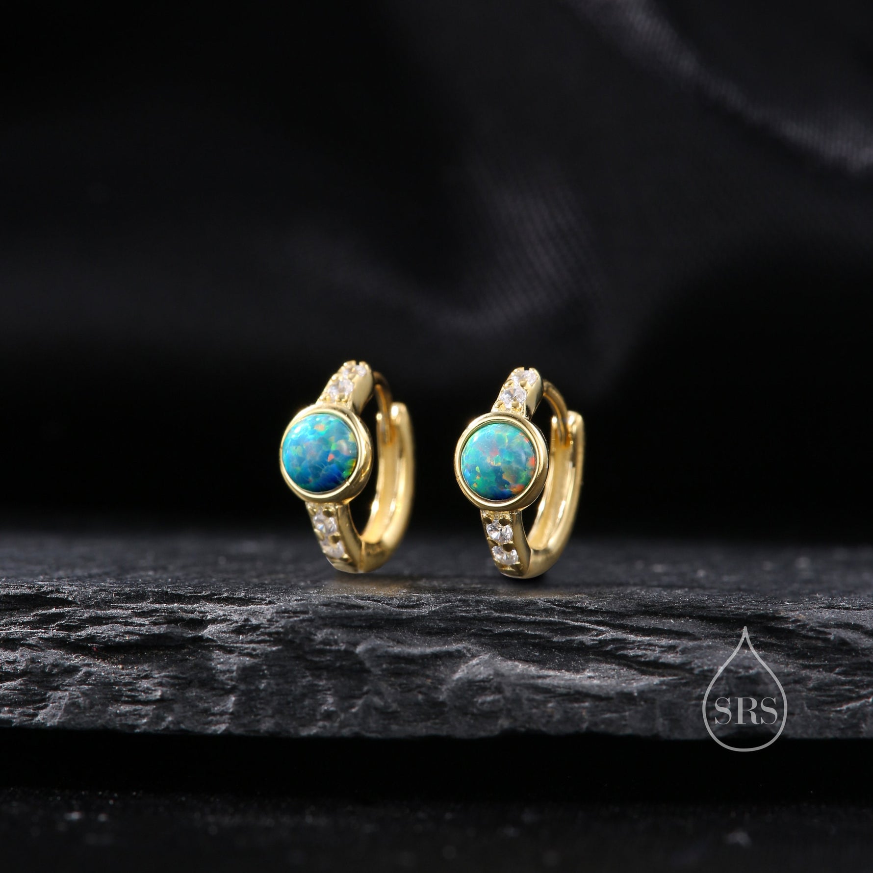 Aqua Green Opal CZ Huggie Hoop Earrings in Sterling Silver, Silver or Gold, Tiny Opal Hoops, Opal Hoops, Single Opal Hoops