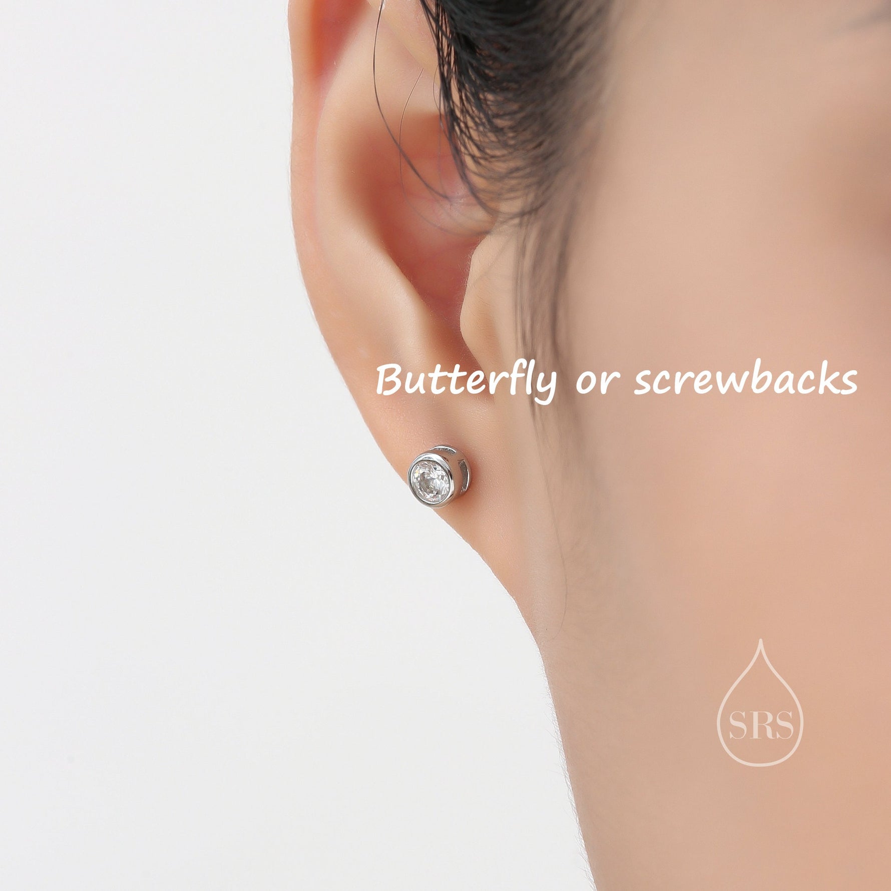 5mm Bezel CZ Crystal 18G Screw Back Earrings in Sterling Silver