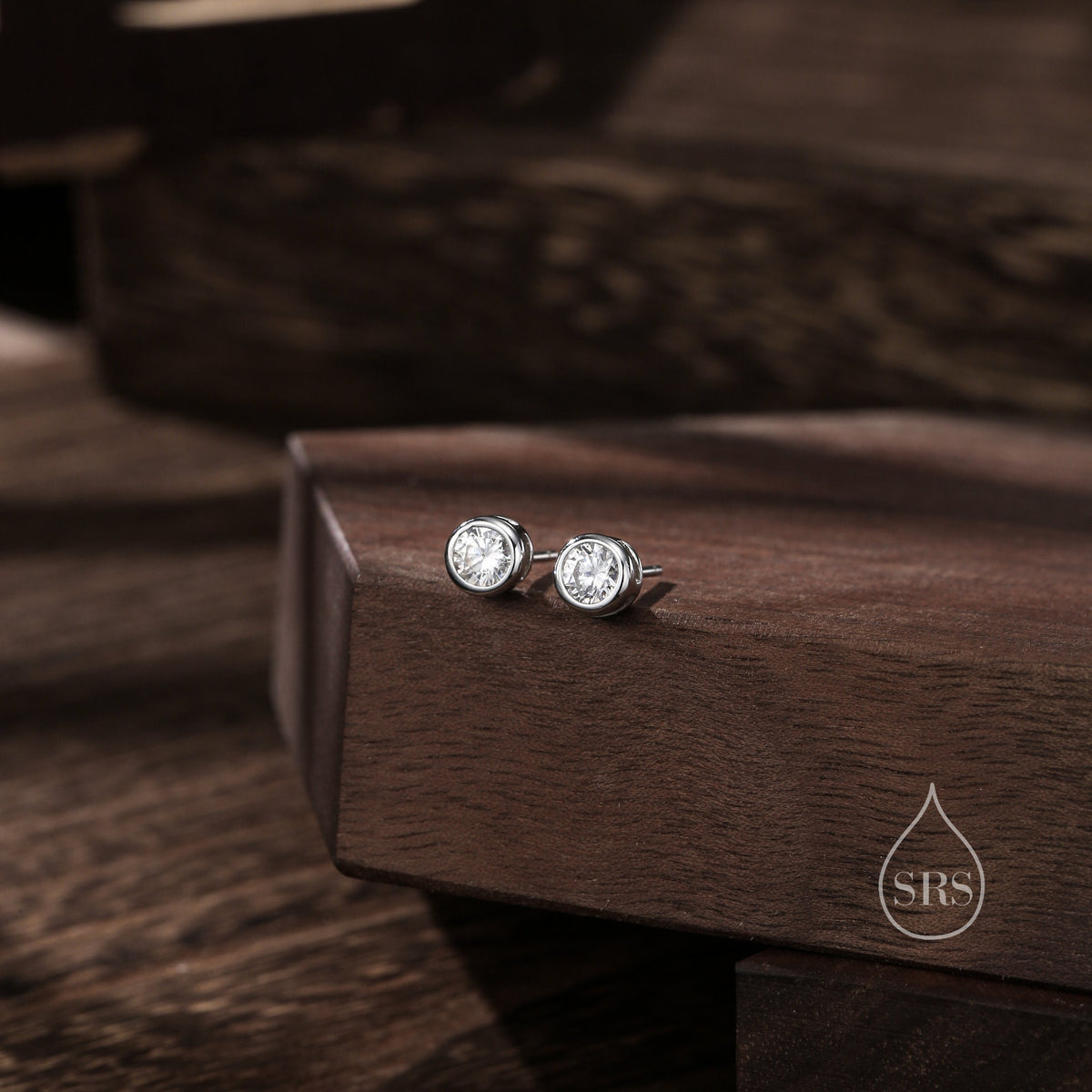 5mm Bezel CZ Crystal Stud Earrings in Sterling Silver