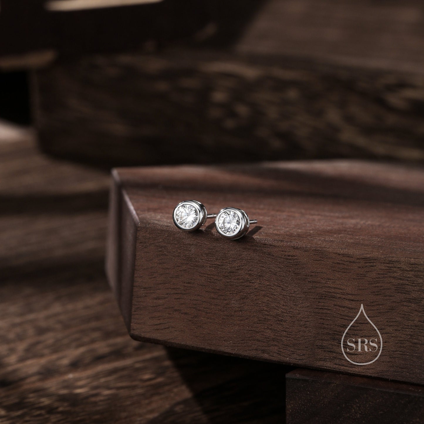 5mm Bezel CZ Crystal Stud Earrings in Sterling Silver, Silver or Gold, Available in butterfly backs or screw backs,  Brilliant Cut CZ