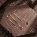 4mm Ruby Pink CZ Threader Earrings in Sterling Silver, Silver or Gold, Tiny Dot Crystal Ear Threaders, Bezel CZ Ear Threaders, Minimalist